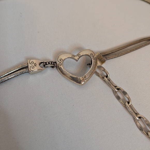 Brighton Vintage Silver Heart Double Snake Chain Belt - Picture 3 of 8